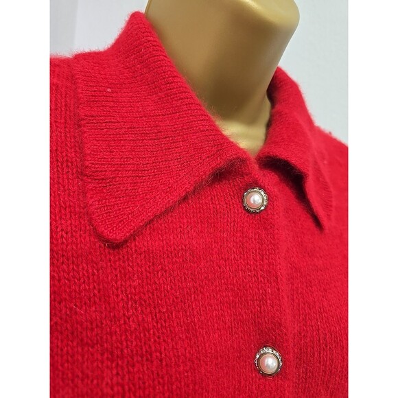 Vtg Nieman Marcus OId Money Angora Blend Cozy Red Cardigan Sweater Womens Large - Picture 2 of 7
